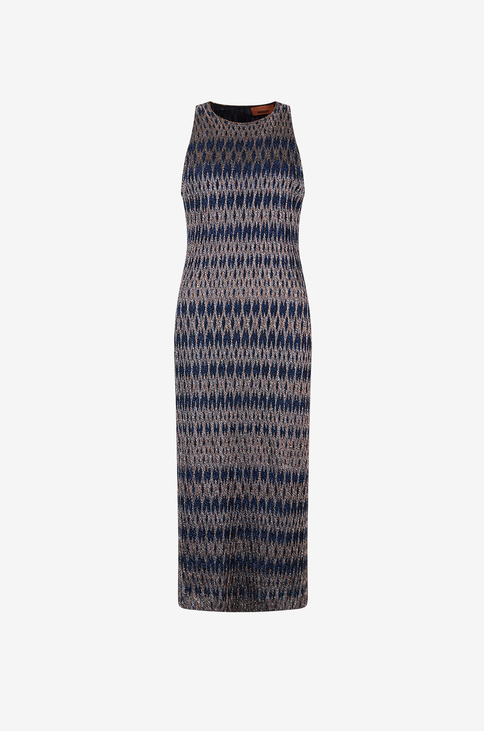 MISSONI Figurbetontes Midi-Strickkleid mit Lurexmotiven Damen BLAU 1