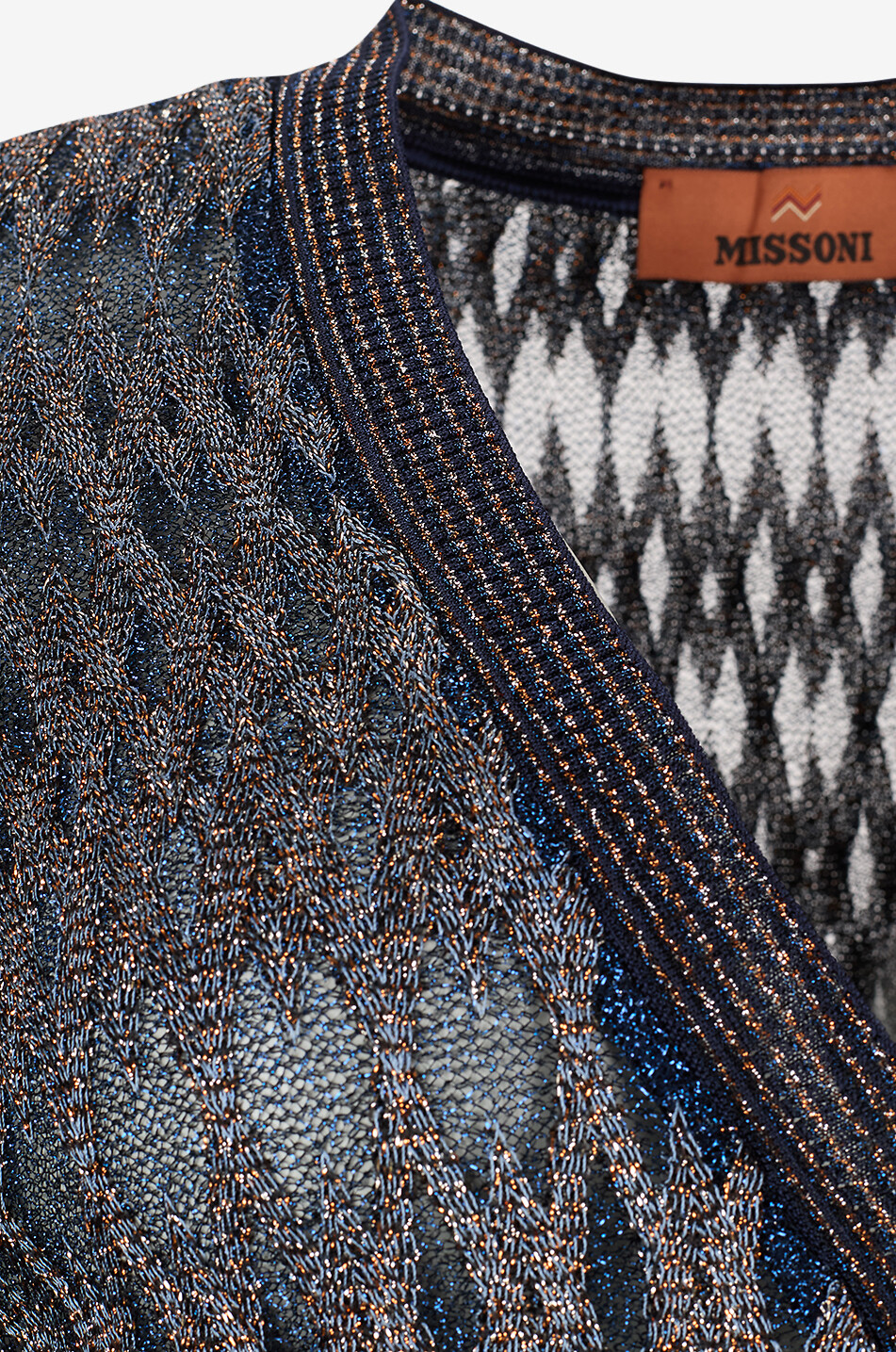 MISSONI Button-down lurex jacquard cardigan with diamond pattern Women BLUE 3