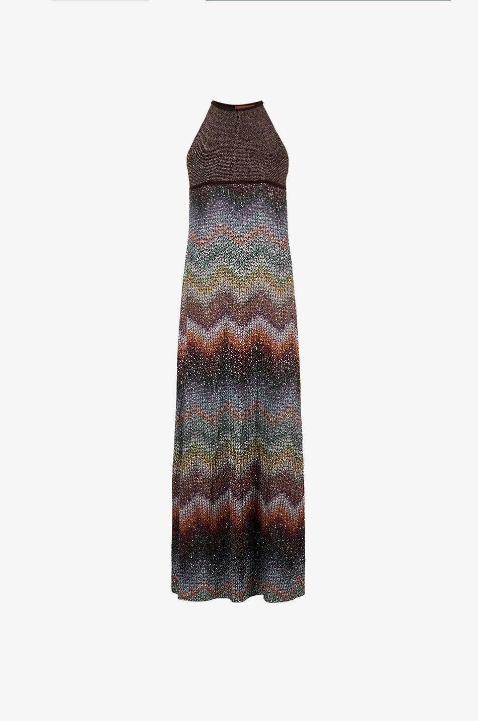 Long sleeveless empire zigzag knit dress with sequins