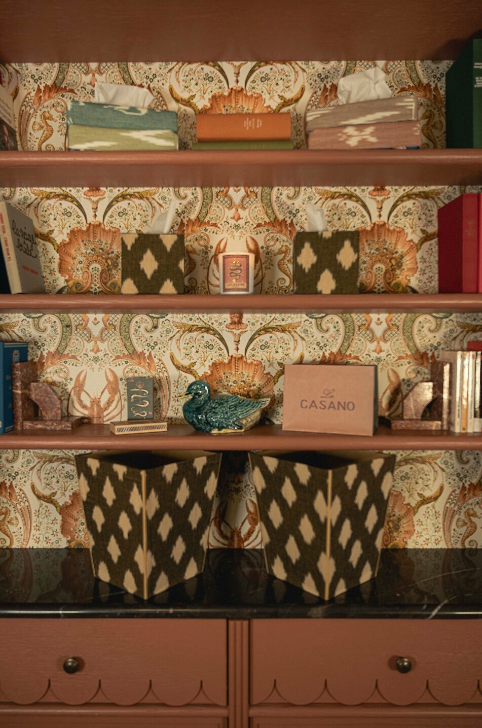 LA CASANO Körbchen aus Baumwolle mit Motiv Ikat Tea Leaves Haus BUNT 3