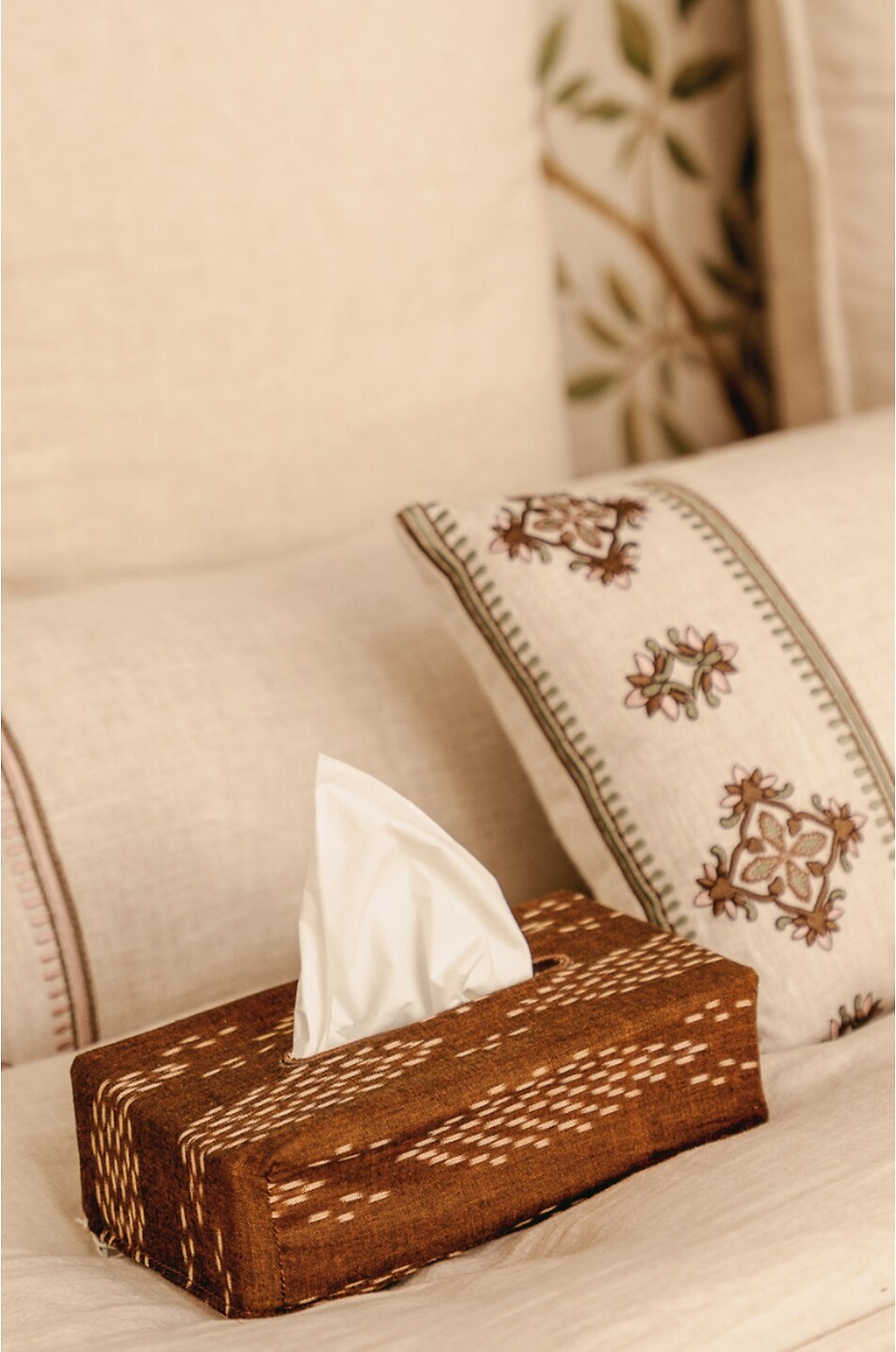 LA CASANO Voile de Tendresse Ikat Tea Leaves rectangular tissue box cover Home MULTI COLOURED 2