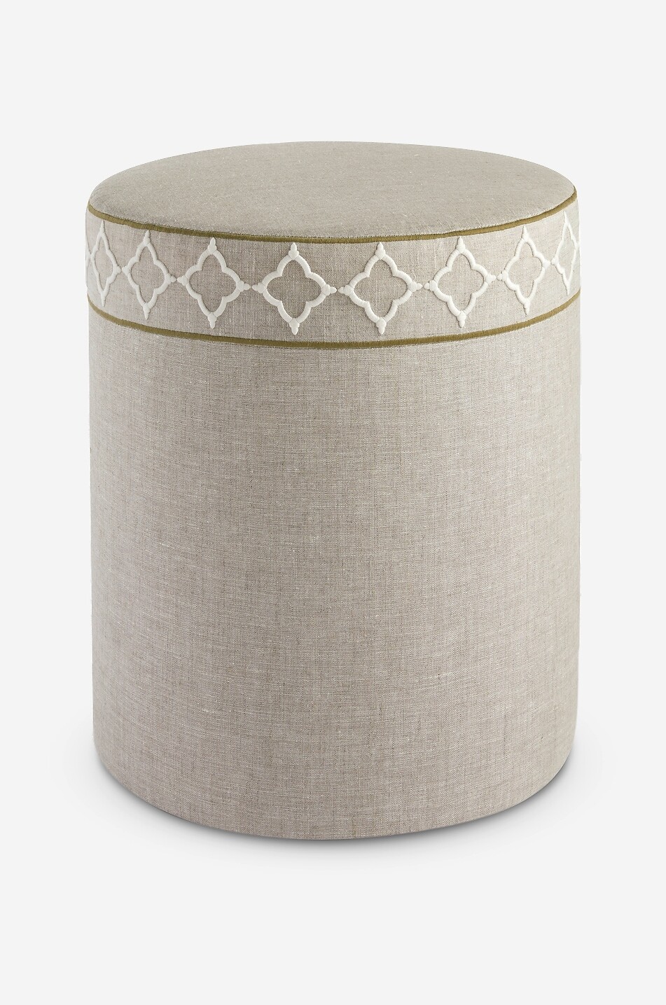 LA CASANO Ogee Lueur d'Ivoire piped natural linen cylindrical pouffe Home BEIGE 1