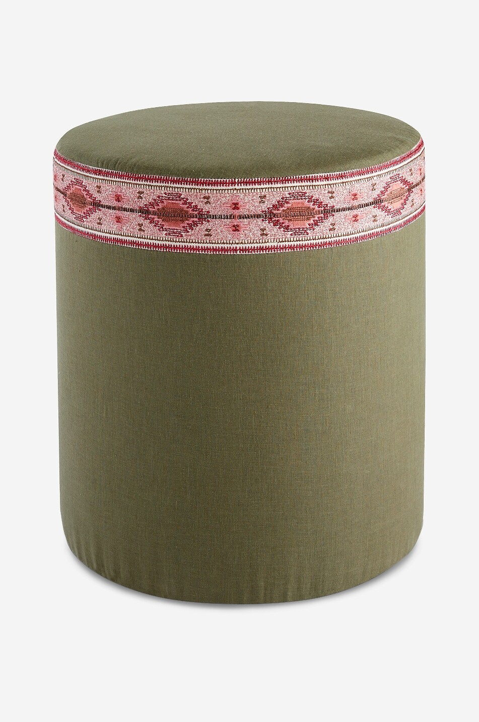 LA CASANO Cactus Pétale de Rose piped natural linen cylindrical pouffe Home DARK GREEN 1