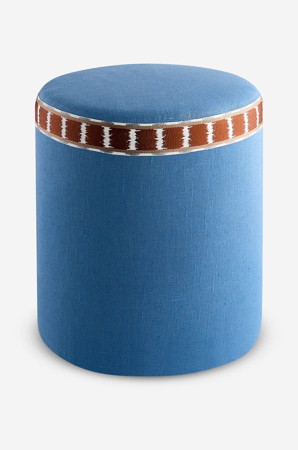 LA CASANO Pouf cylindrique en lin naturel gansé Colorado Ash Blue Maison BLEU 1