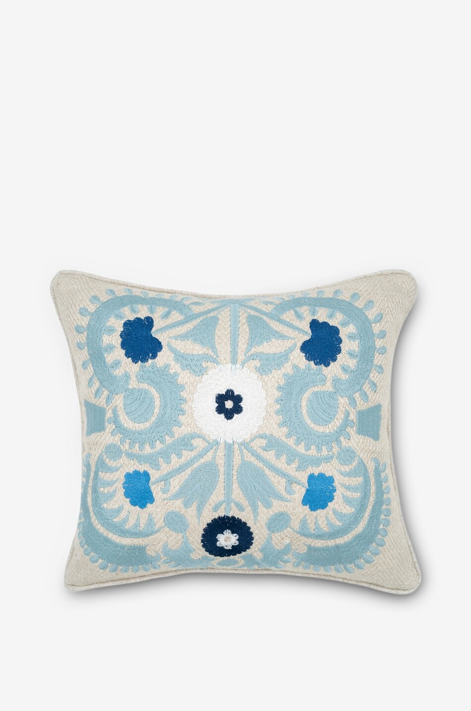 Coussin rectangulair brodé motif floral Suzani Fleur Bluebird