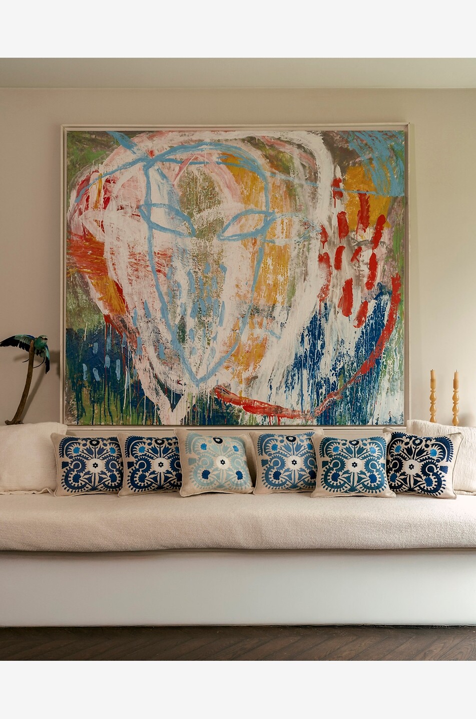 LA CASANO Coussin rectangulair brodé motif floral Suzani Fleur Orchidée Maison MULTICOLORE 2