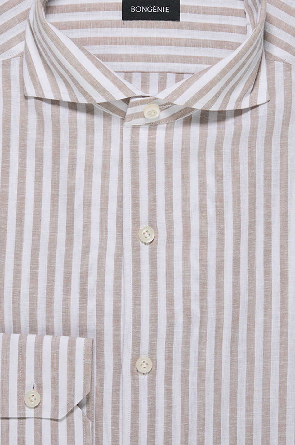 BONGENIE Striped linen and cotton Italian collar shirt Men BROWN 2