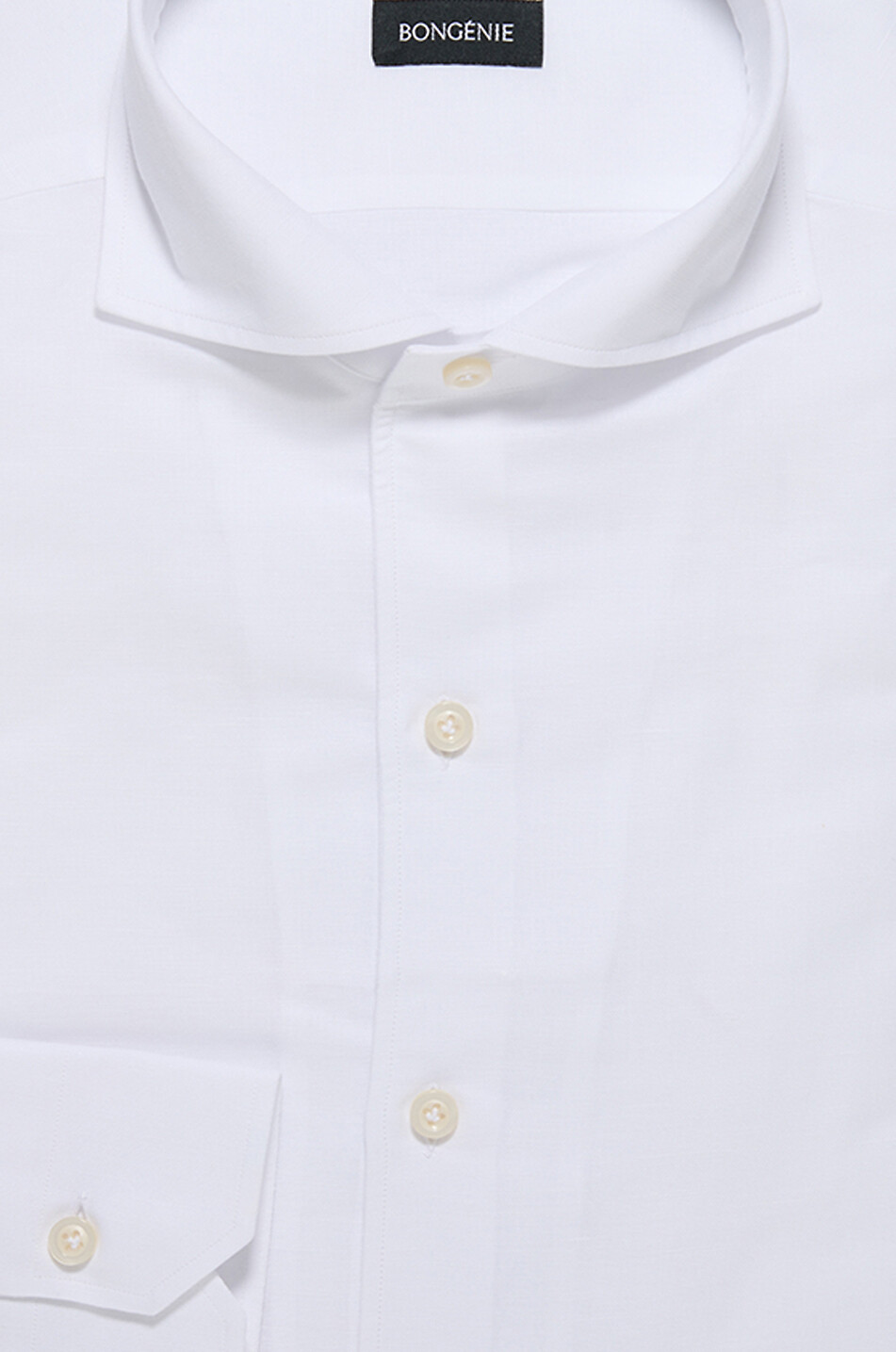 BONGENIE Monochrome shirt with Italian collar in linen and cotton Men WHITE 2