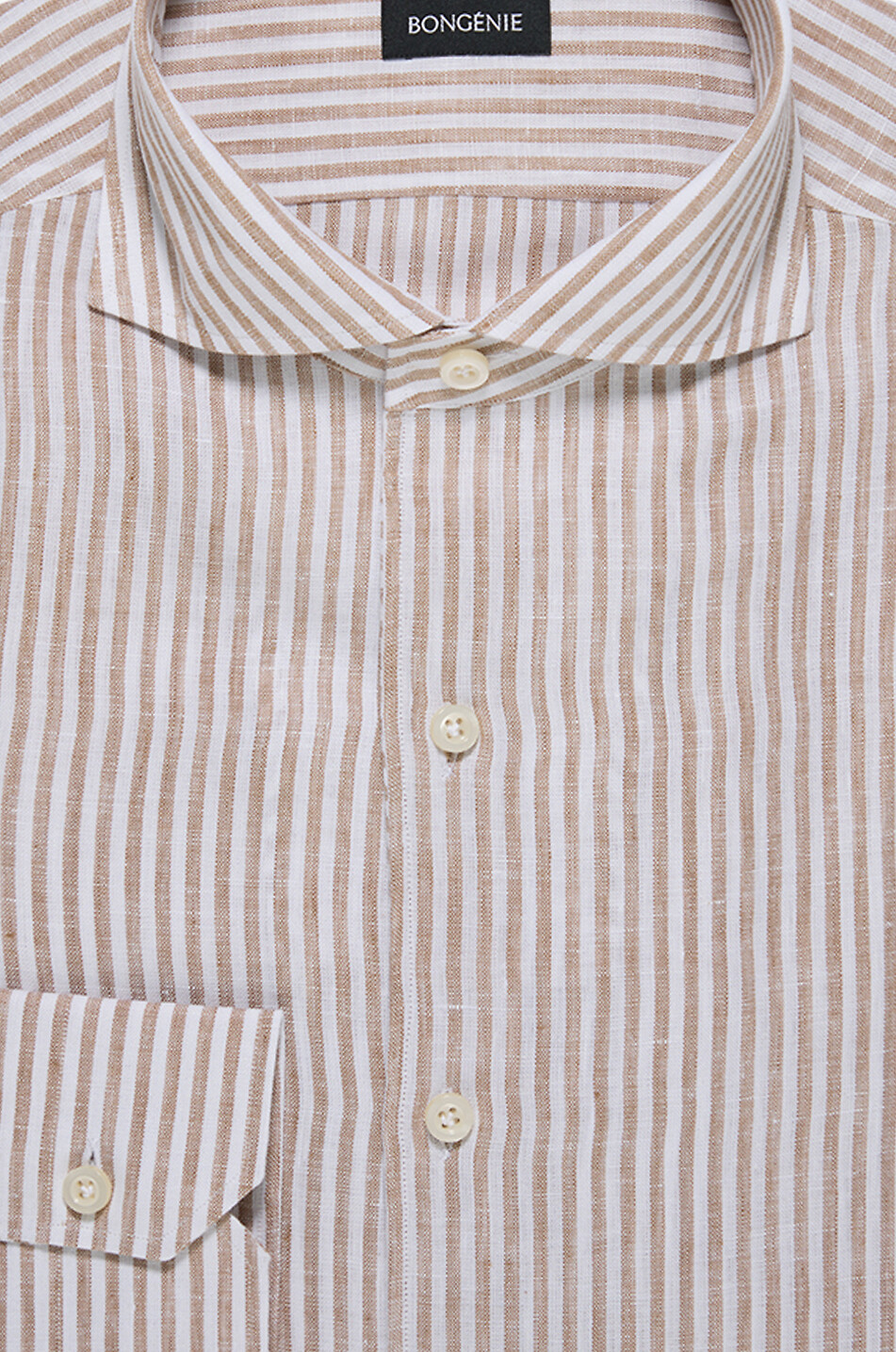 BONGENIE Striped linen shirt with Italian collar Men BROWN 2