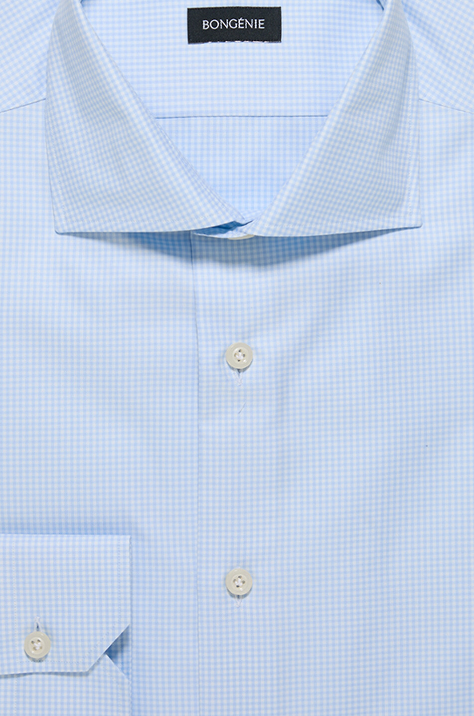 BONGENIE Gingham check Italian collar poplin shirt Men LIGHT BLUE 2