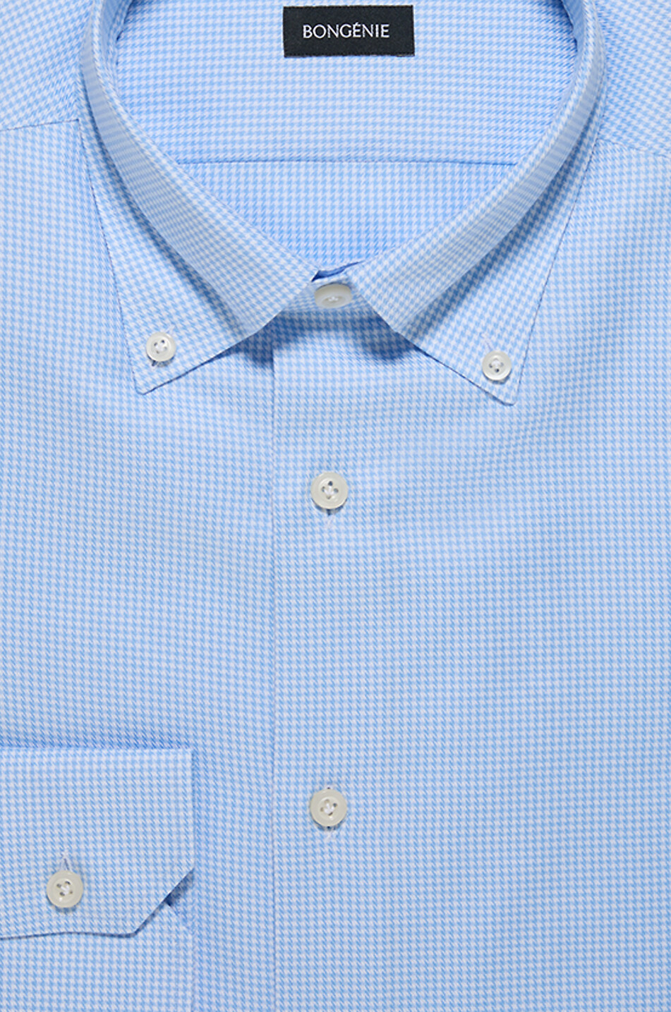 BONGENIE Houndstooth check cotton shirt with button-down collar Men LIGHT BLUE 2