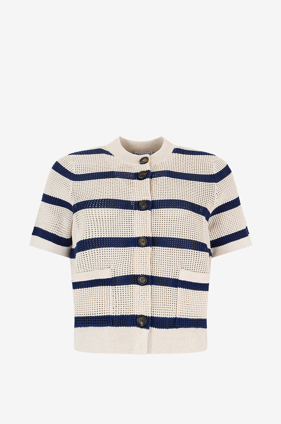 BRUNELLO CUCINELLI Cardigan rayé à manches courtes en maille filet de coton Femme MULTICOLORE 1
