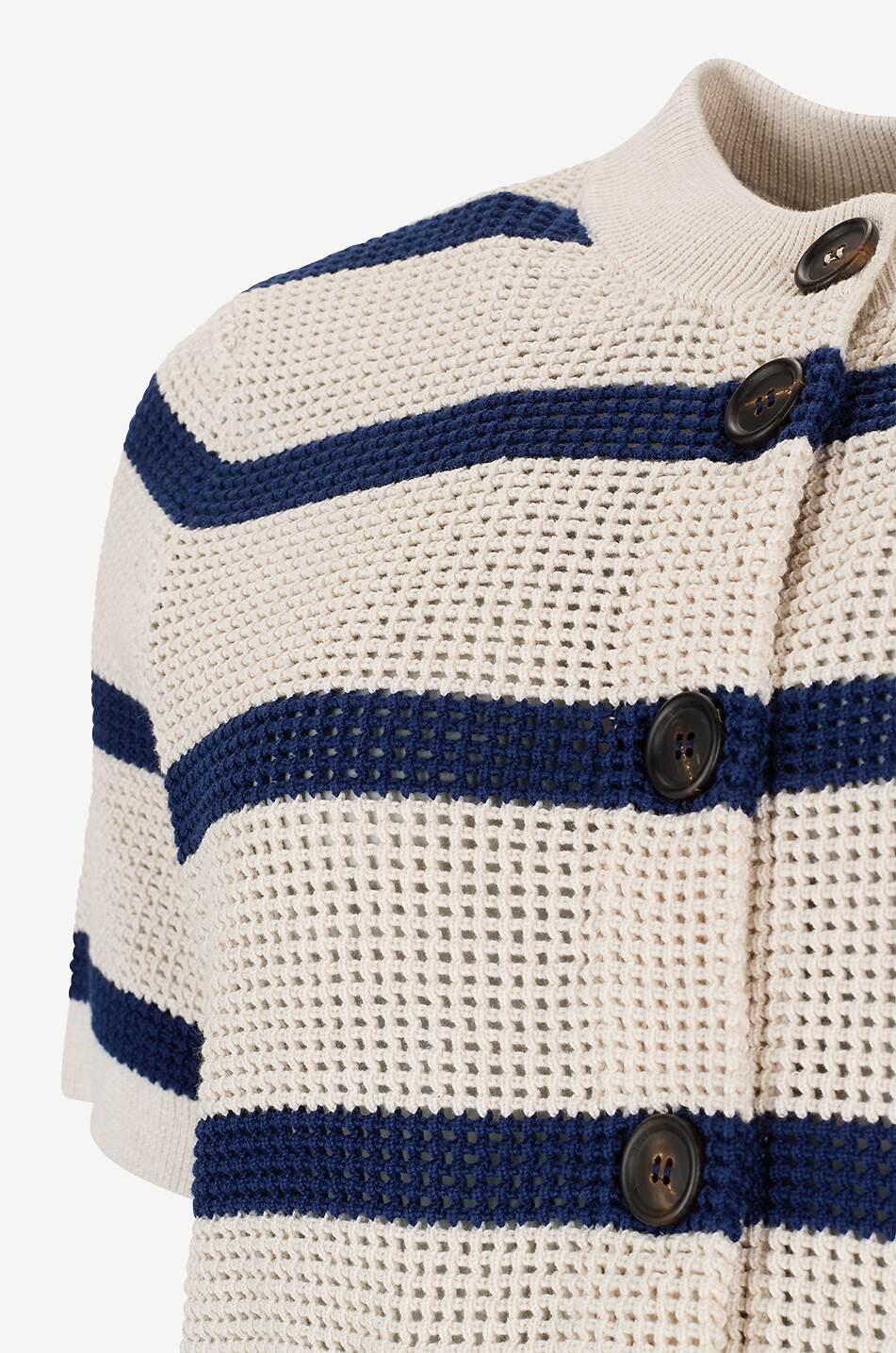 BRUNELLO CUCINELLI Cardigan rayé à manches courtes en maille filet de coton Femme MULTICOLORE 3