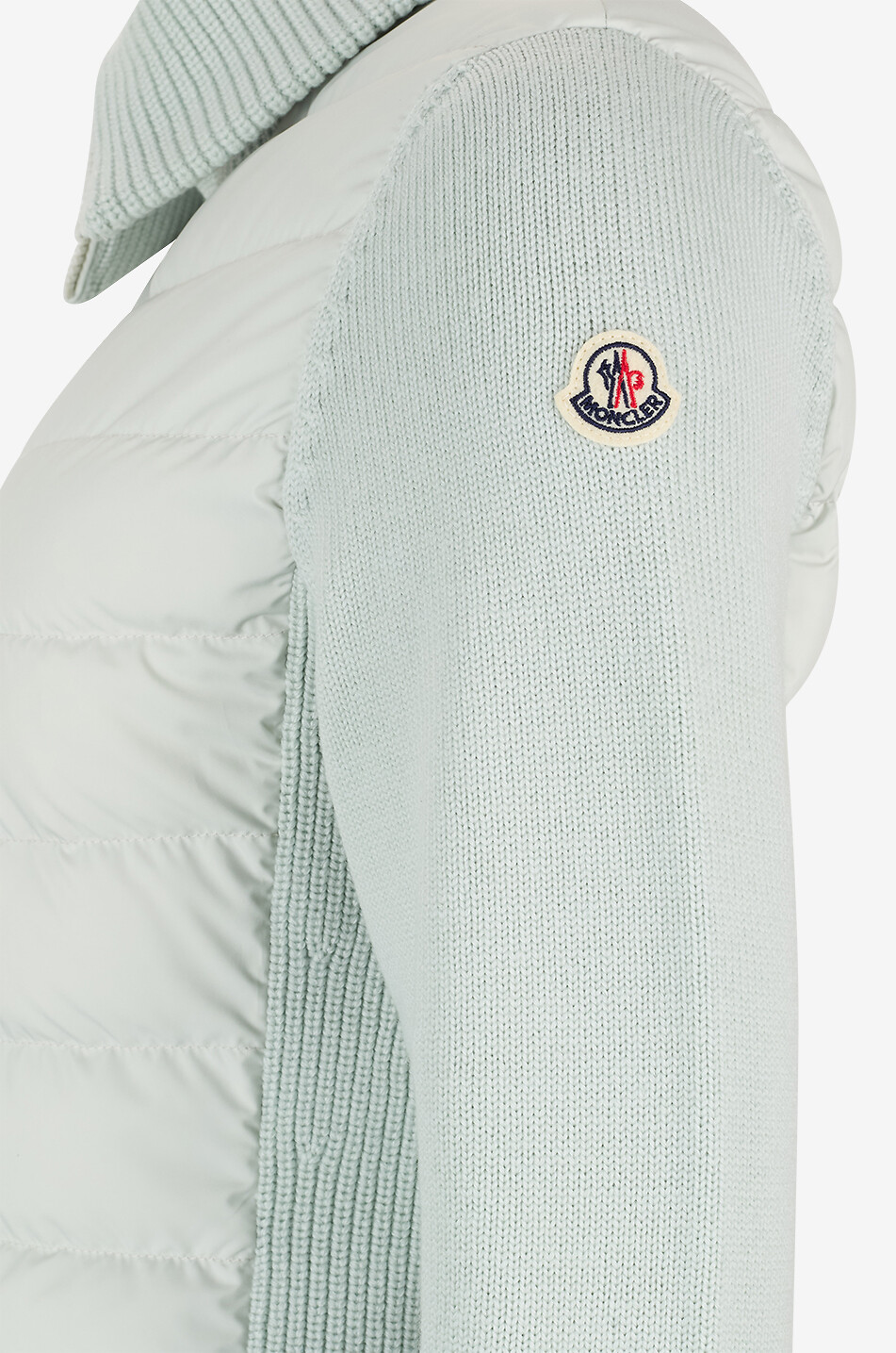 MONCLER Cardigan ajusté zippé en maille et duvet Femme VERT CLAIR 3