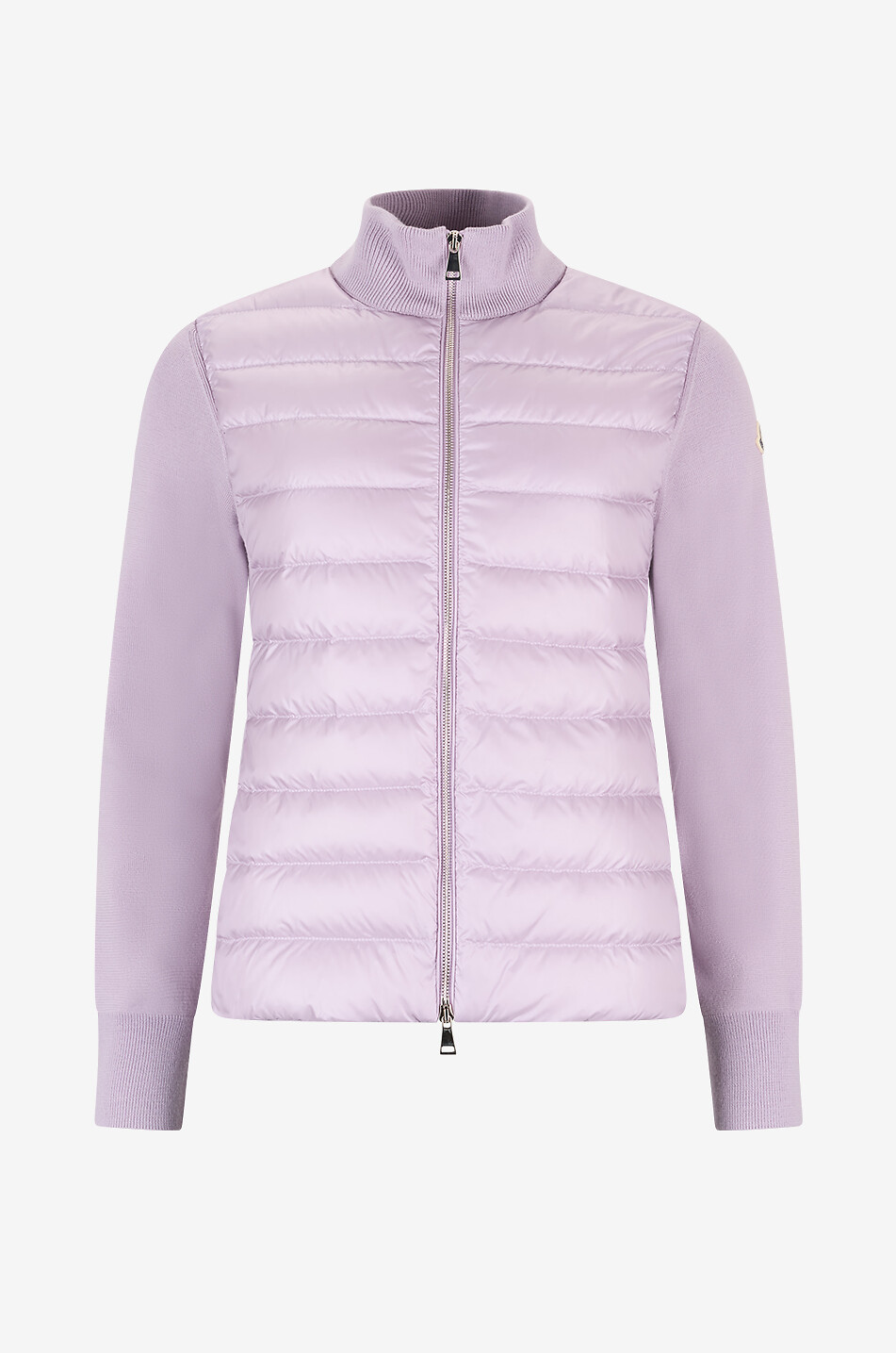 MONCLER Fitted wool cardigan with down jacket yokes Women LIGHT PURPLE 1