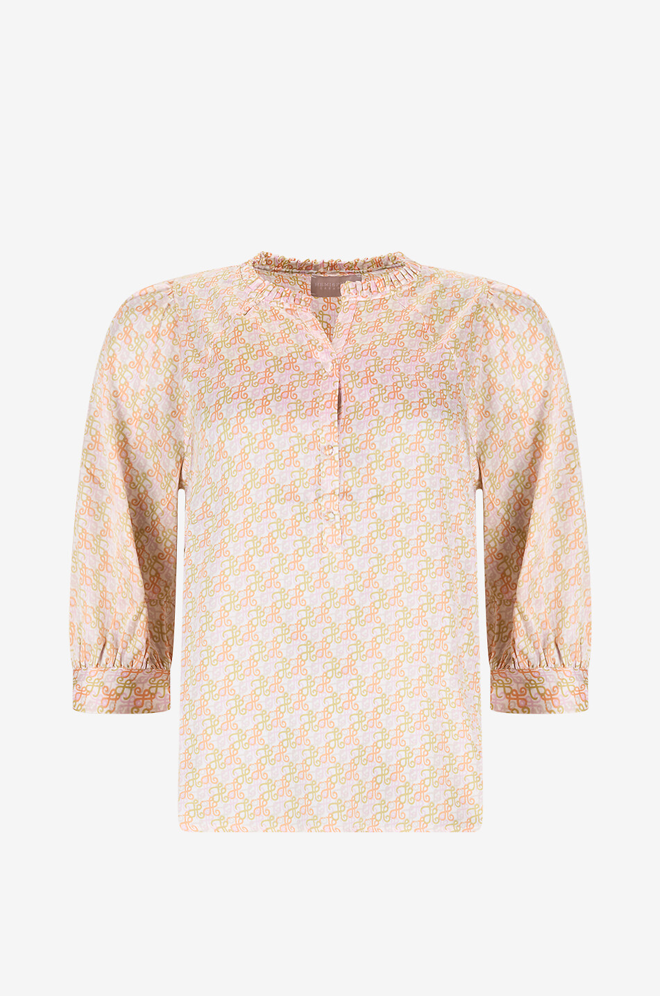 HEMISPHERE Seidensatin-Kurzarm-Bluse mit Monogramm-Print Fodes Damen BUNT 1