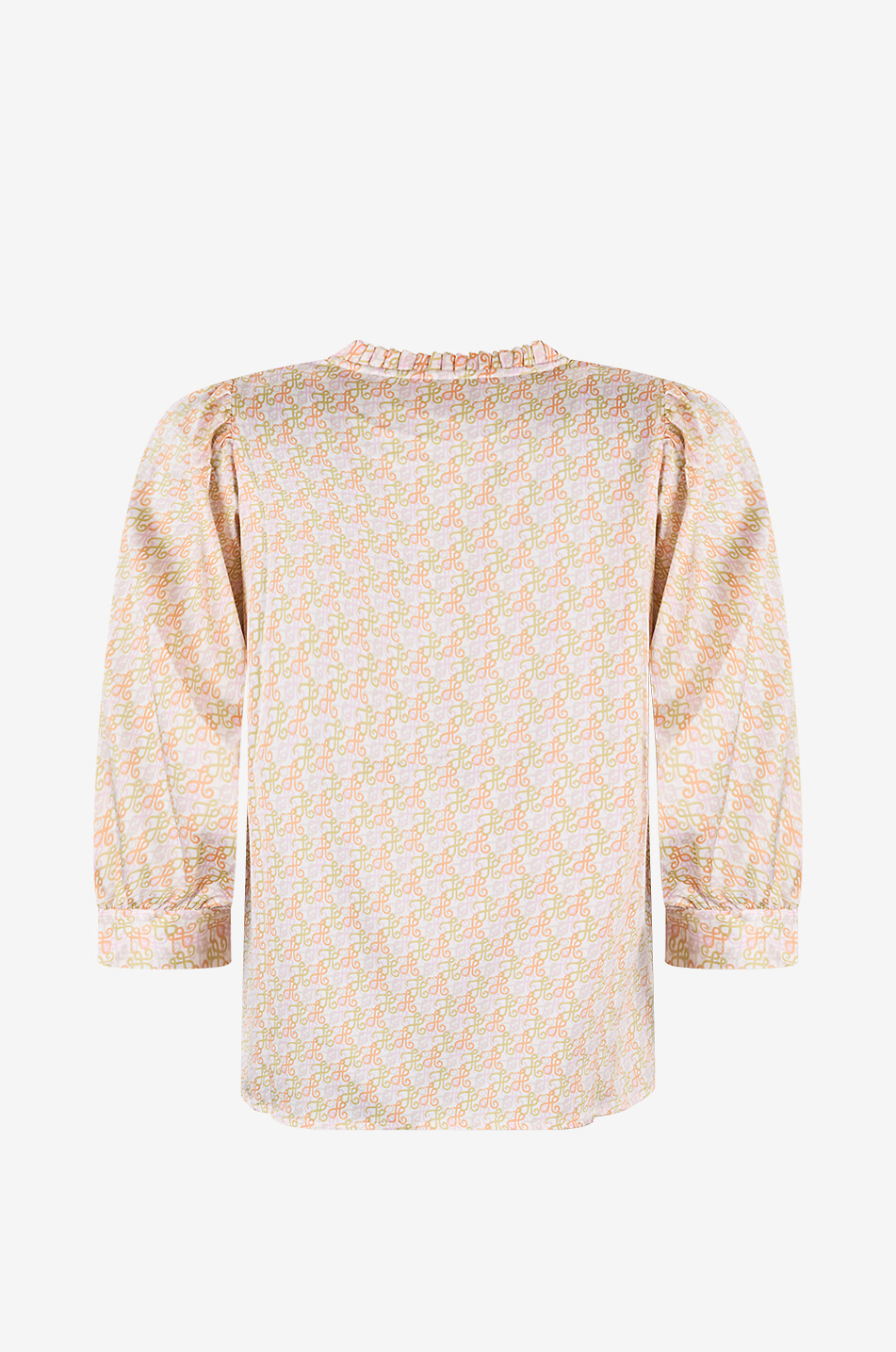 HEMISPHERE Seidensatin-Kurzarm-Bluse mit Monogramm-Print Fodes Damen BUNT 2