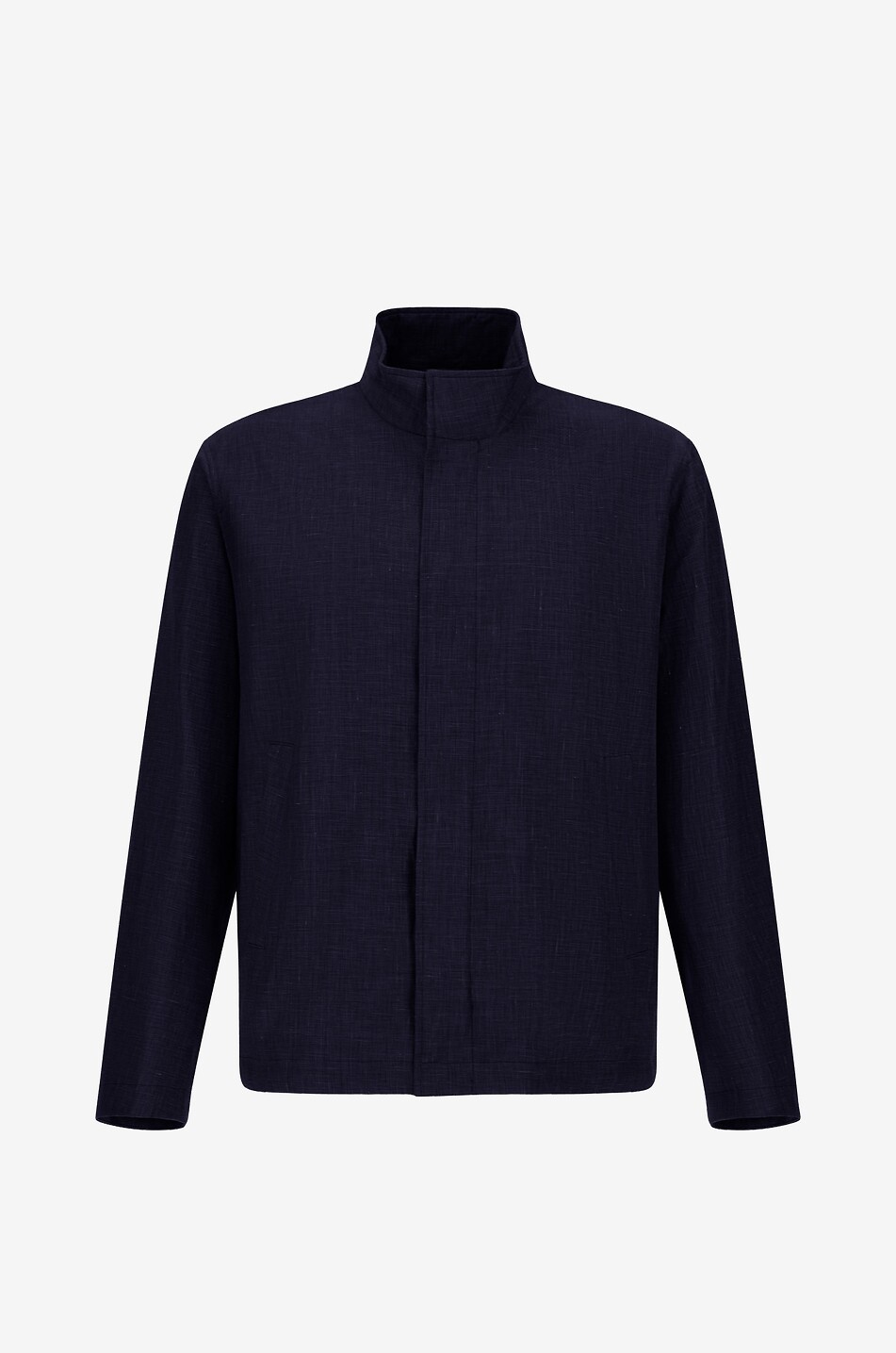 Travel short jacket with stand collar and hood in stretch nylon