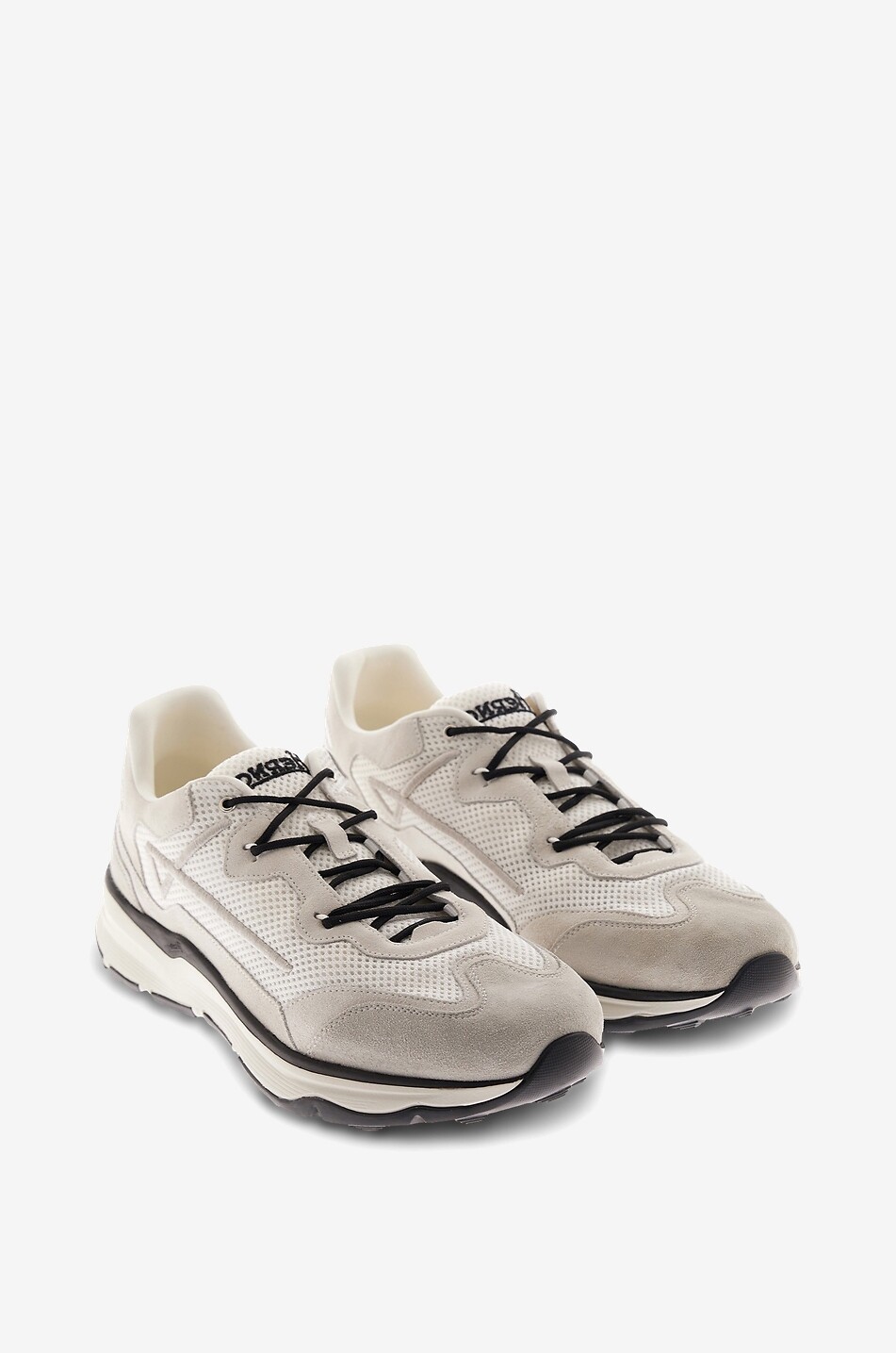 Low-top suede and mesh trainers