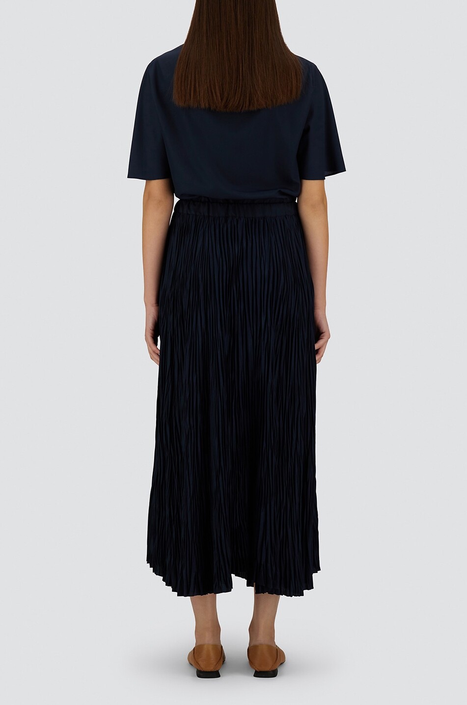 HERNO Flared V-neck crepe maxi dress Women DARK BLUE 4