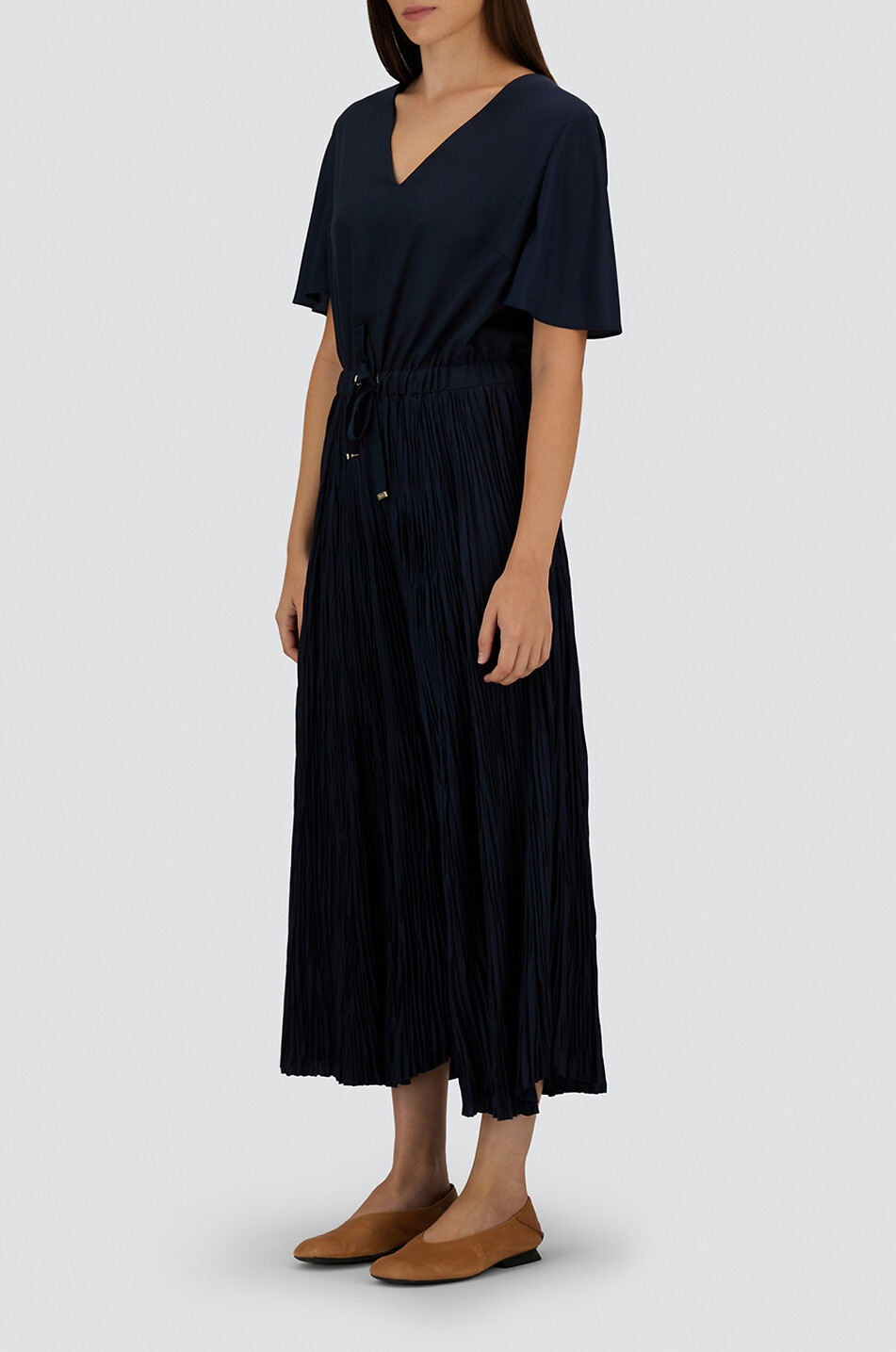 HERNO Flared V-neck crepe maxi dress Women DARK BLUE 5