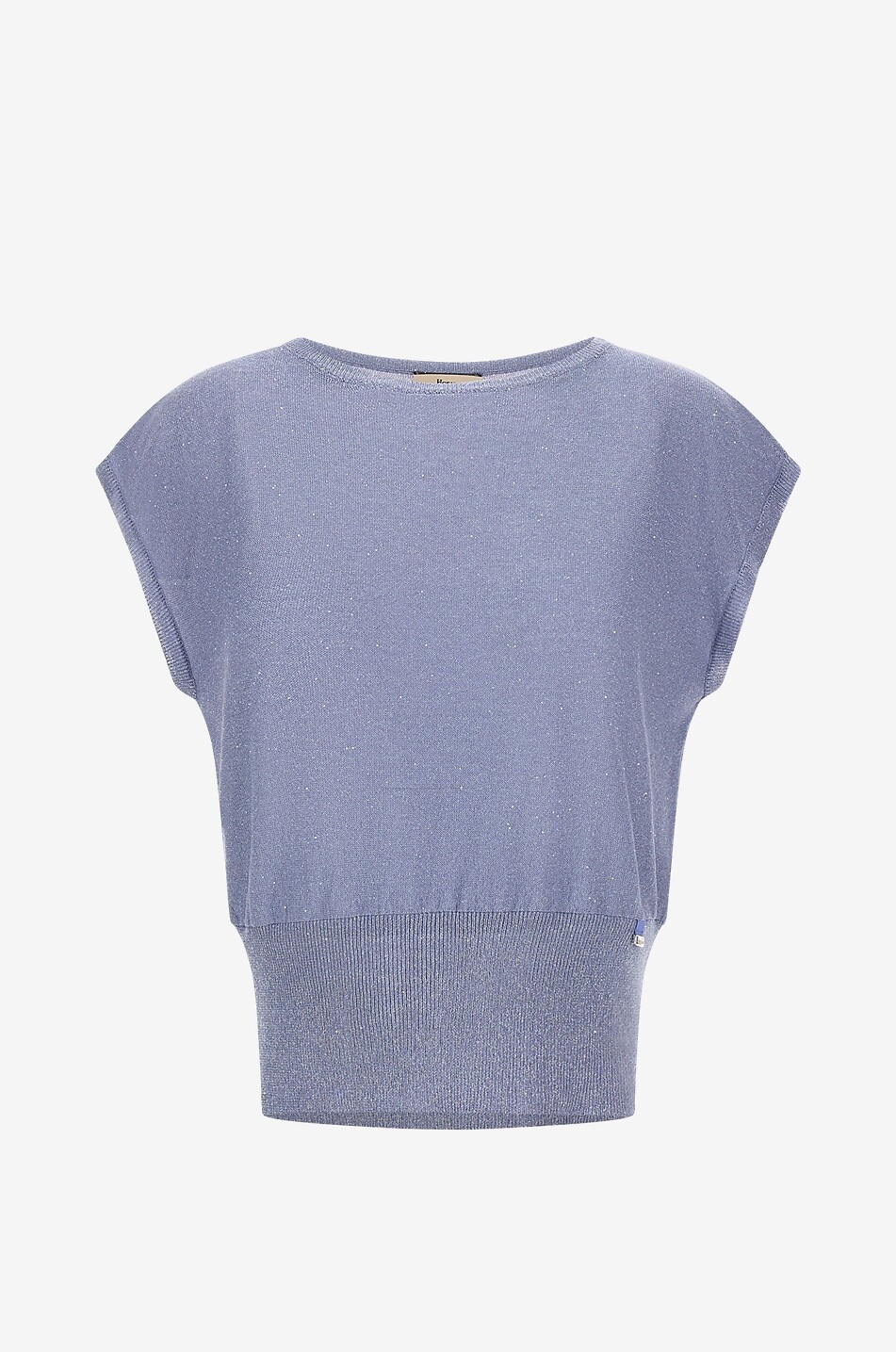 Top à col bateau à manches chauve-souris pailleté