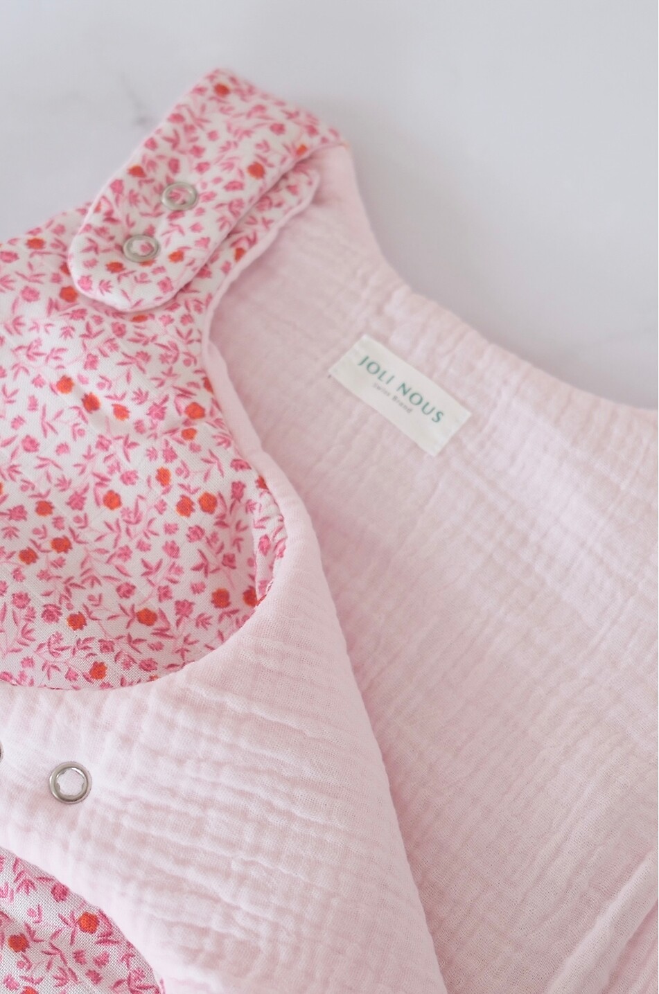 JOLI NOUS Baby reversible bamboo and cotton gauze sleeping bag Baby PINK 3