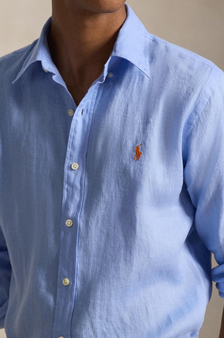 POLO RALPH LAUREN Pony Custom Fit linen long-sleeved shirt Men BLUE 4