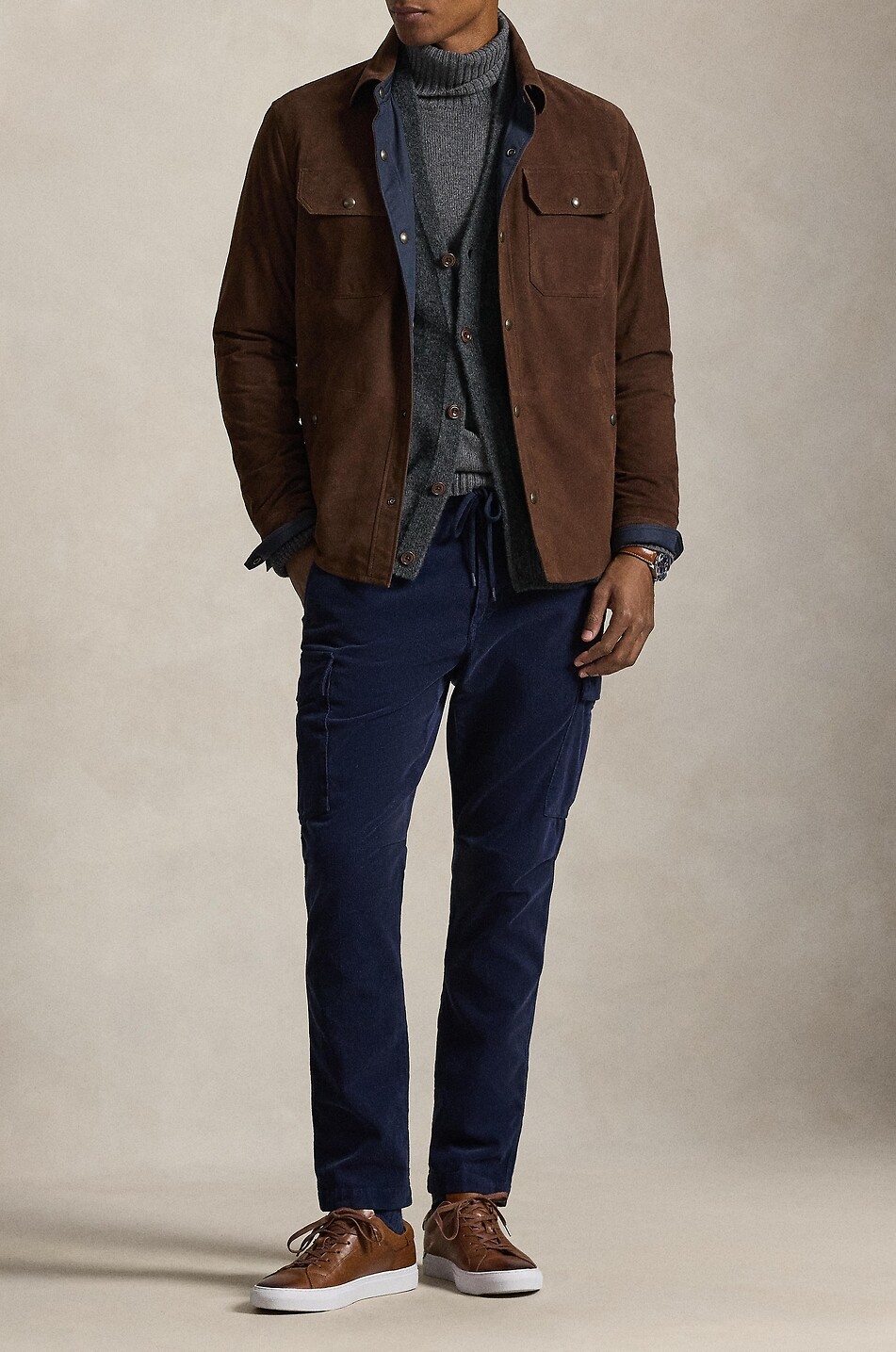 POLO RALPH LAUREN Reversible suede and taffeta shirt jacket Men DARK BROWN 2