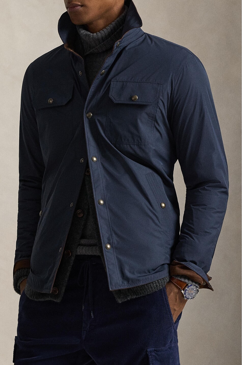 POLO RALPH LAUREN Reversible suede and taffeta shirt jacket Men DARK BROWN 3