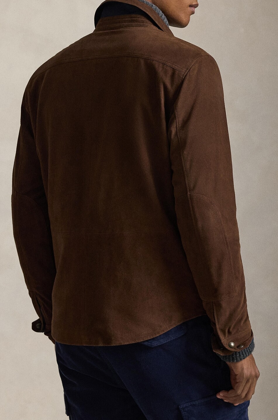 POLO RALPH LAUREN Reversible suede and taffeta shirt jacket Men DARK BROWN 5