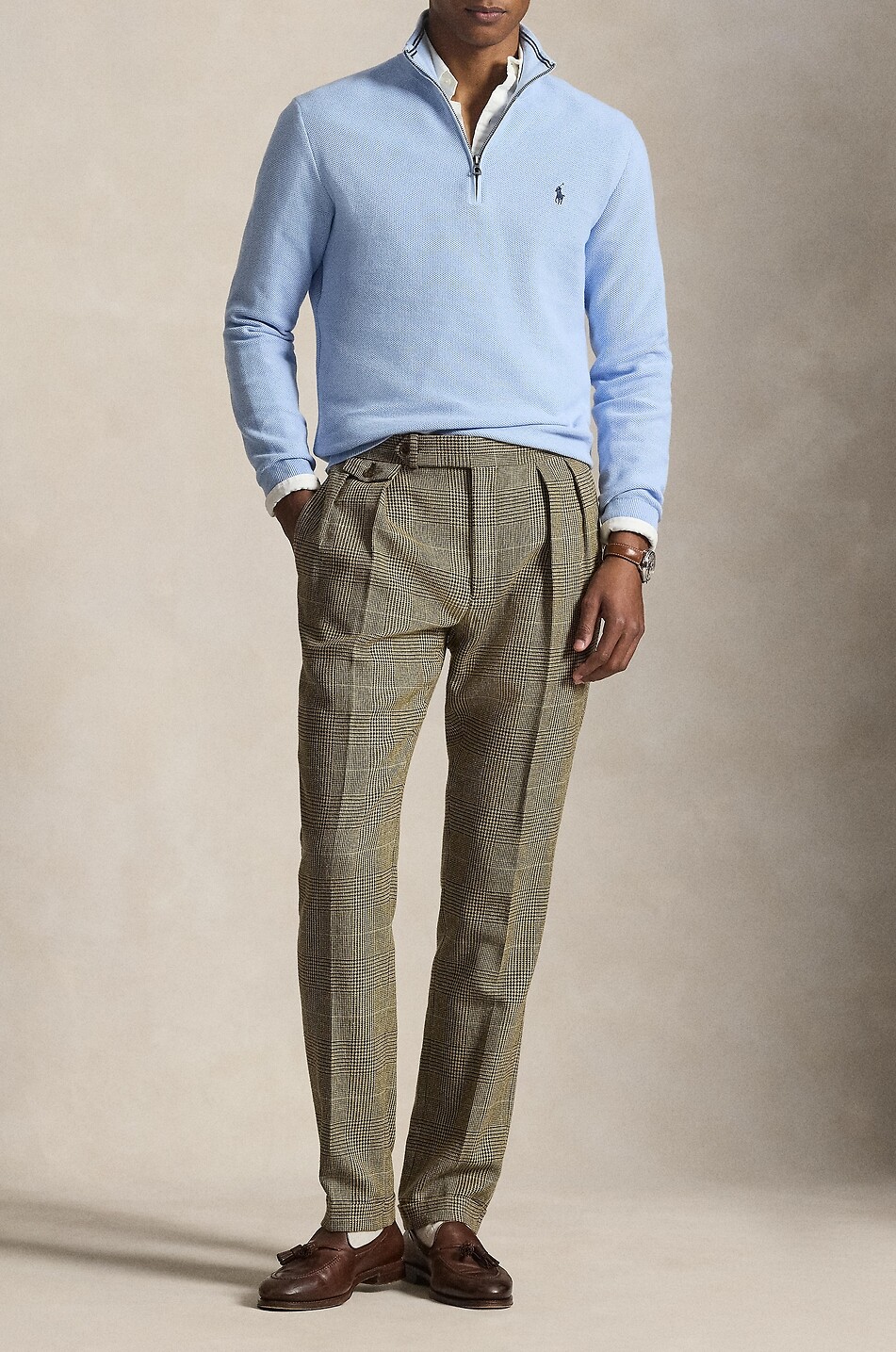 POLO RALPH LAUREN Pony piqué knit half-zip stand-up collar jumper Men LIGHT BLUE 2