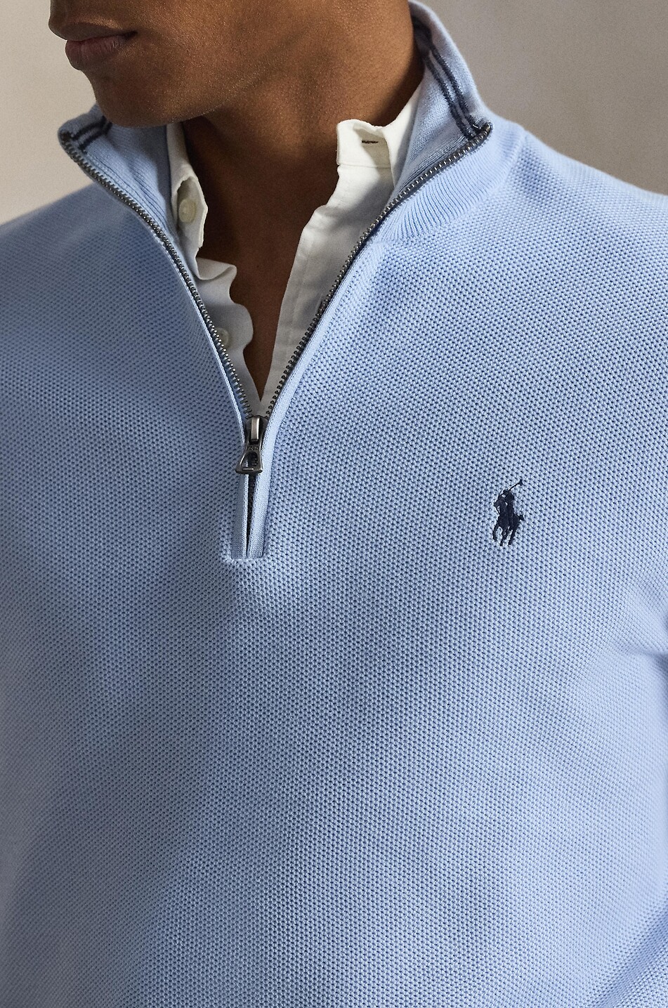 POLO RALPH LAUREN Pony piqué knit half-zip stand-up collar jumper Men LIGHT BLUE 4