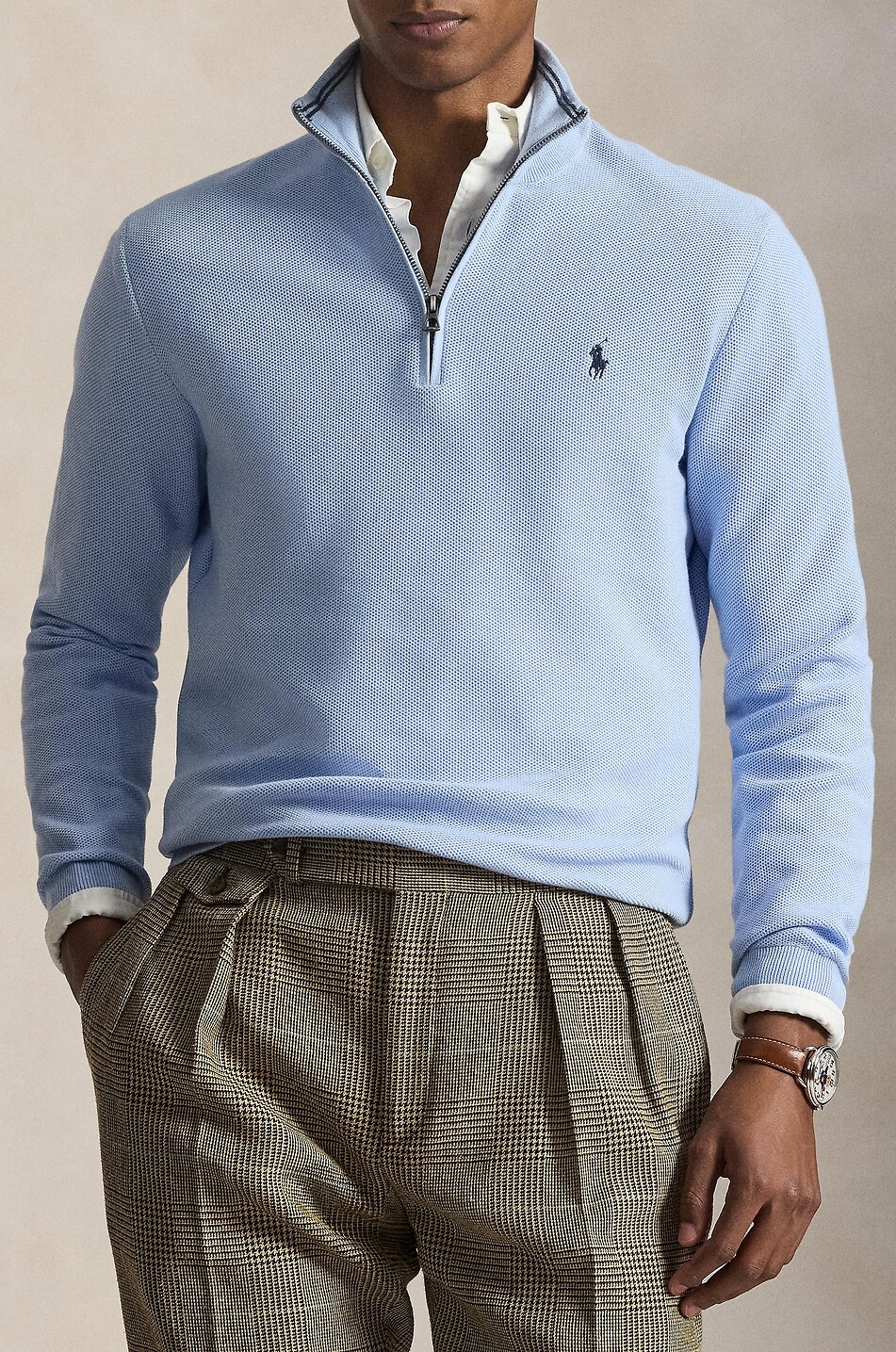 POLO RALPH LAUREN Pony piqué knit half-zip stand-up collar jumper Men LIGHT BLUE 5
