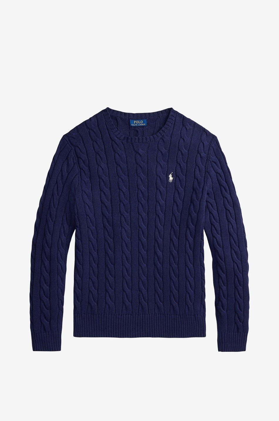 Pony embroidered cable knit cotton jumper