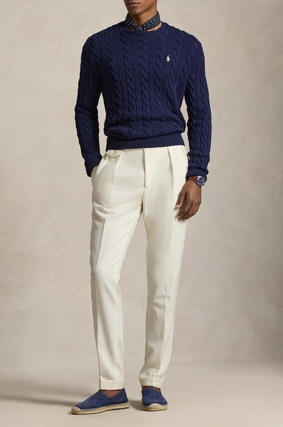 POLO RALPH LAUREN Pony embroidered cable knit cotton jumper Men DARK BLUE 2