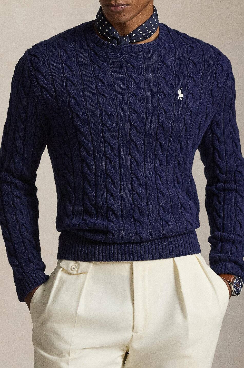 POLO RALPH LAUREN Pony embroidered cable knit cotton jumper Men DARK BLUE 5