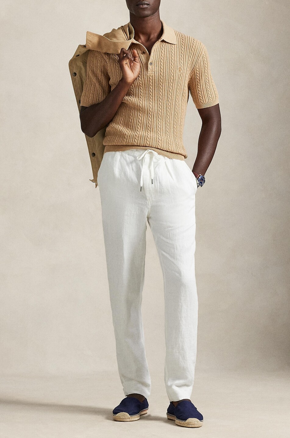 POLO RALPH LAUREN Polo Prepster slim fit linen jogger fit trousers Men WHITE 2