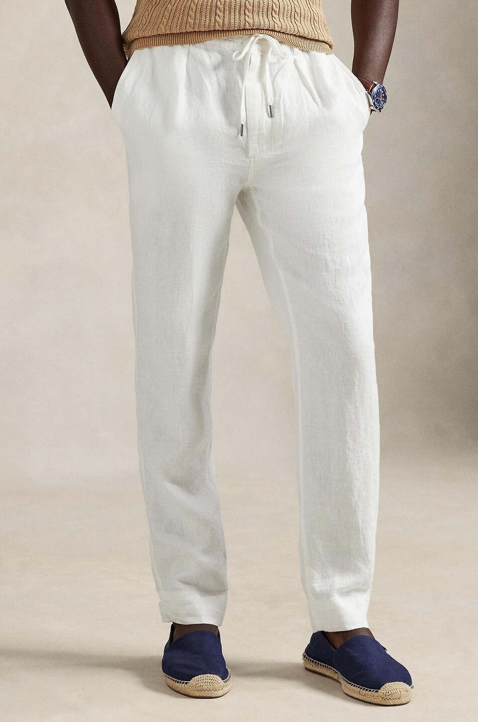 POLO RALPH LAUREN Polo Prepster slim fit linen jogger fit trousers Men WHITE 4