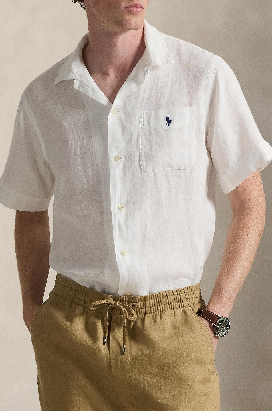 POLO RALPH LAUREN Kurzarm-Hemd aus Leinen Camp Classic Fit Pony Herren WEISS 5