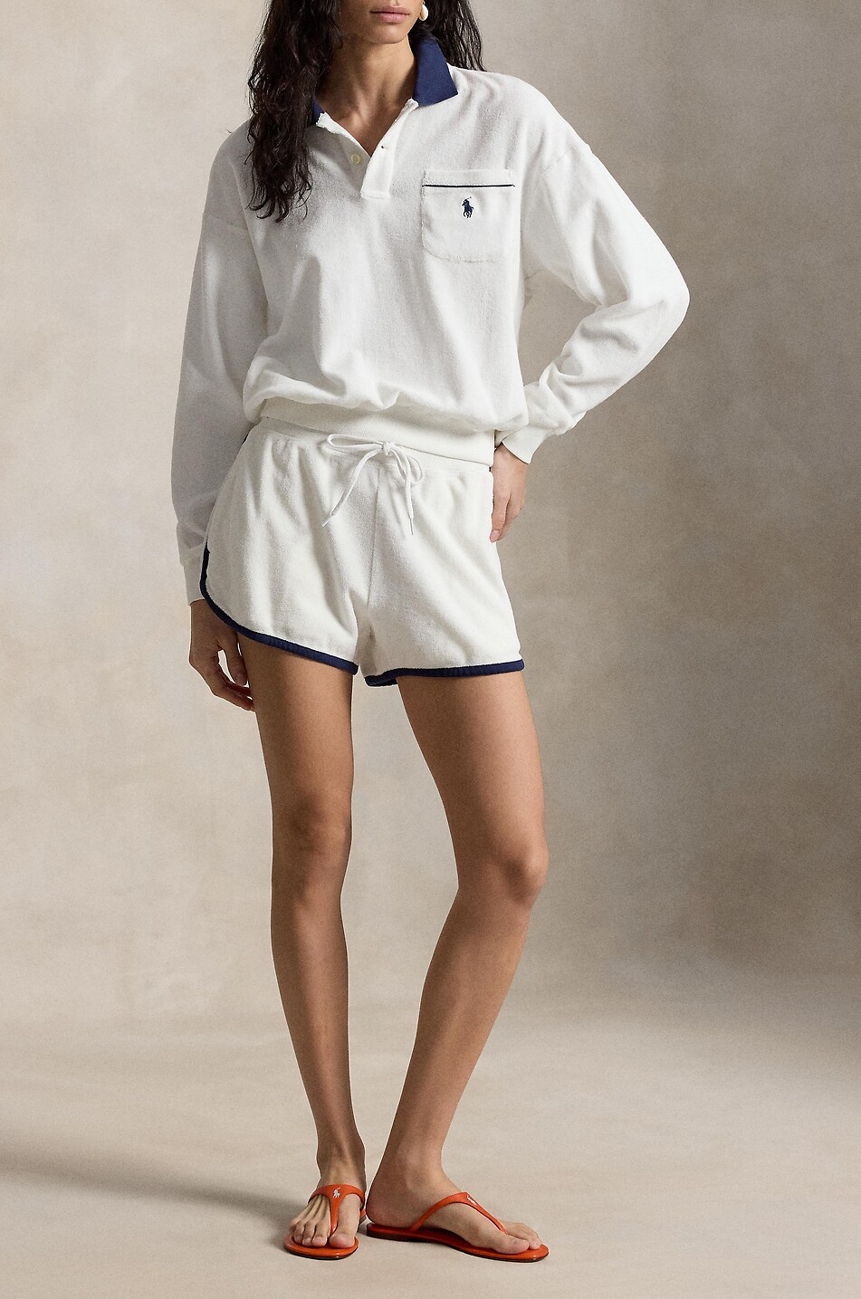 POLO RALPH LAUREN Pony cotton terry long-sleeved polo shirt Women WHITE 2