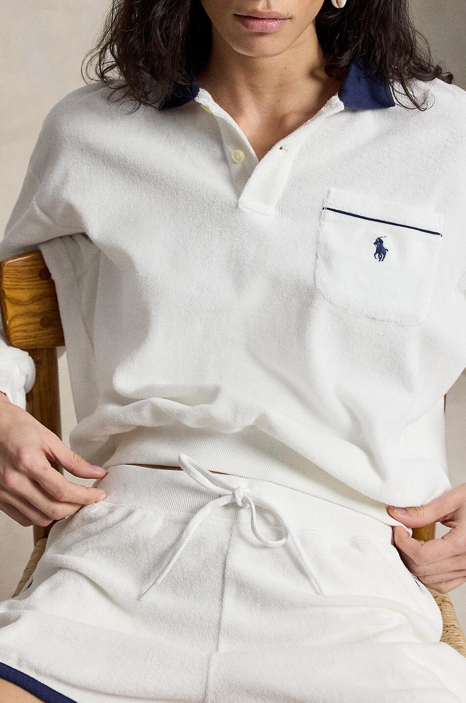 POLO RALPH LAUREN Pony cotton terry long-sleeved polo shirt Women WHITE 4