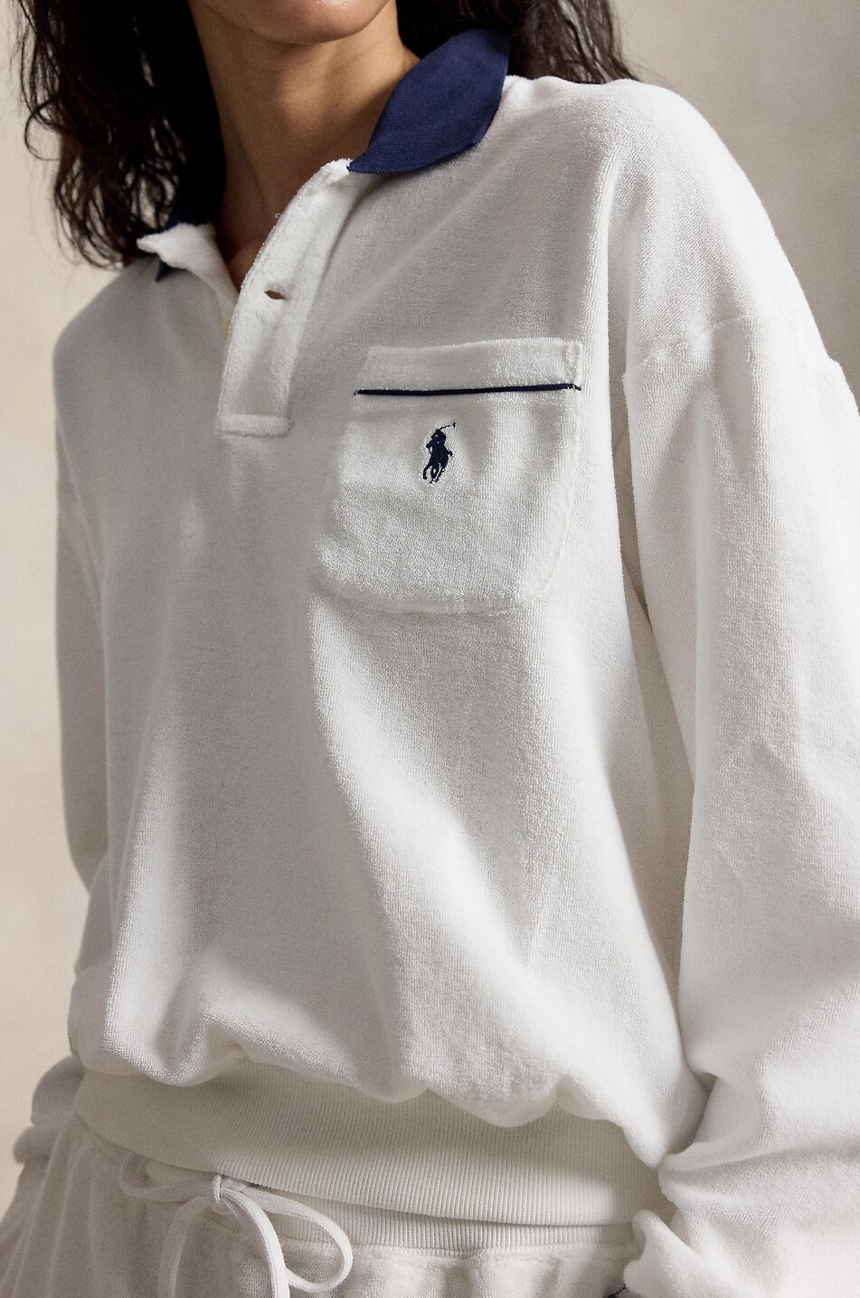 POLO RALPH LAUREN Pony cotton terry long-sleeved polo shirt Women WHITE 5