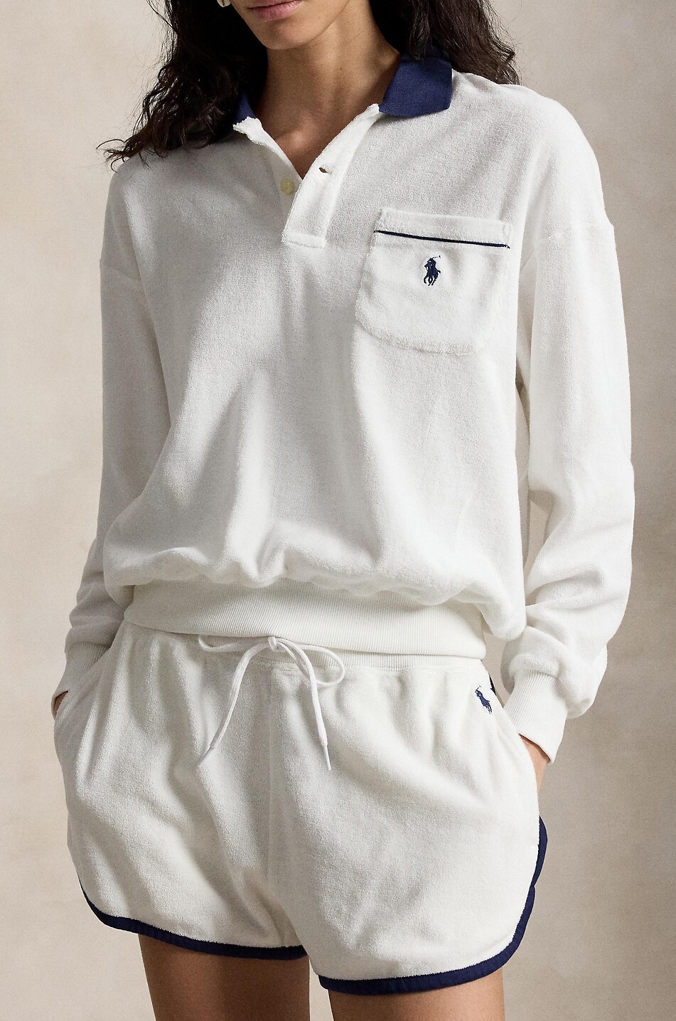 POLO RALPH LAUREN Pony cotton terry long-sleeved polo shirt Women WHITE 6