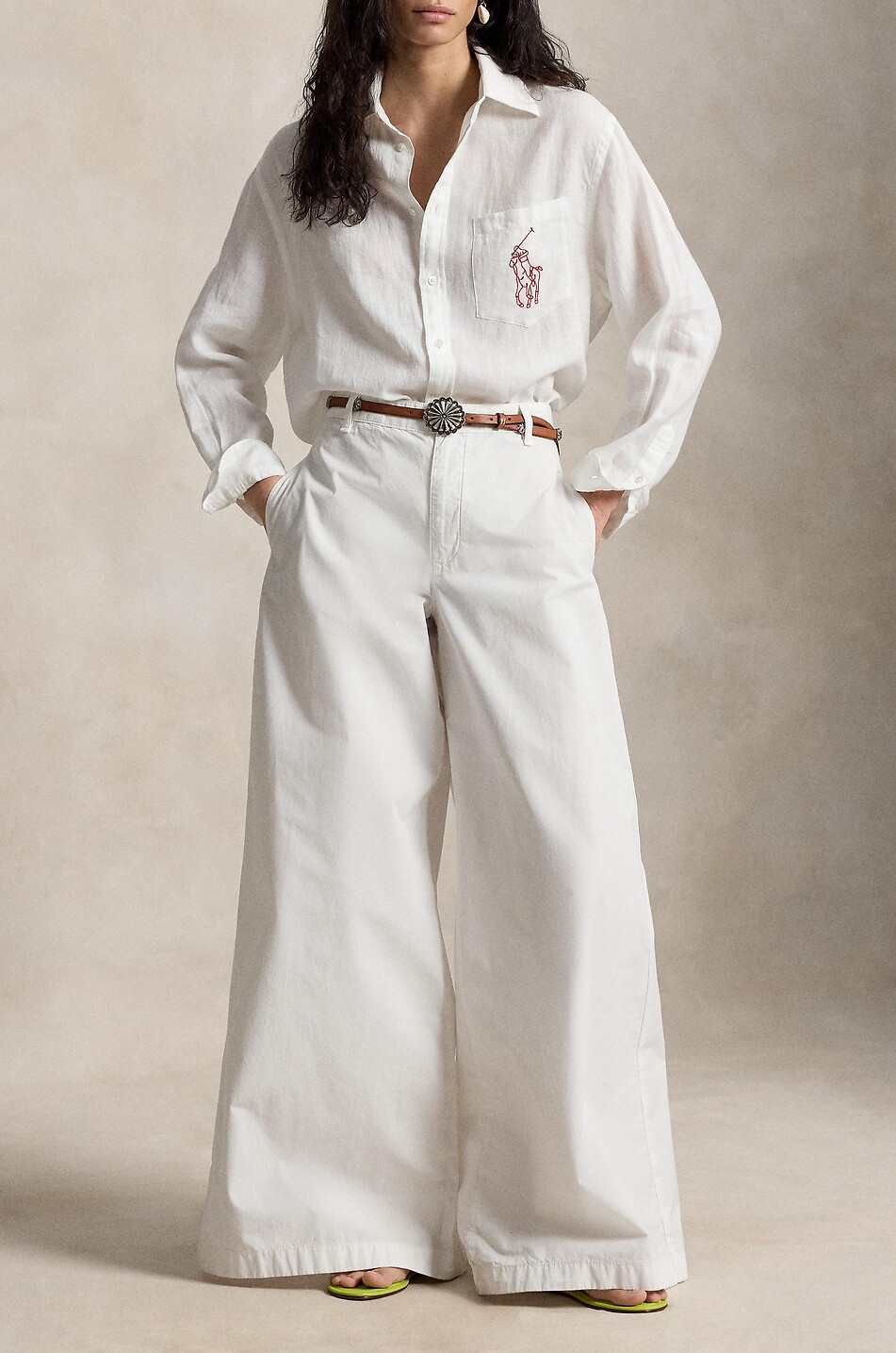 POLO RALPH LAUREN Oversize-Hemd aus Leinen mit gesticktem Big Pony Logo Damen WEISS 2