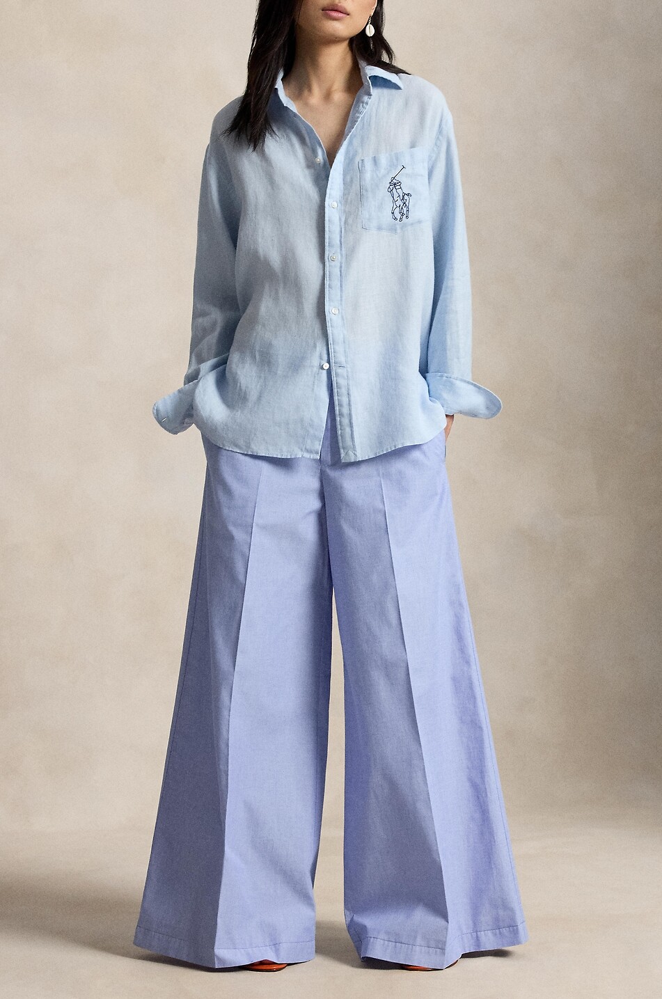 POLO RALPH LAUREN Oversize-Hemd aus Leinen mit gesticktem Big Pony Logo Damen HELLBLAU 2