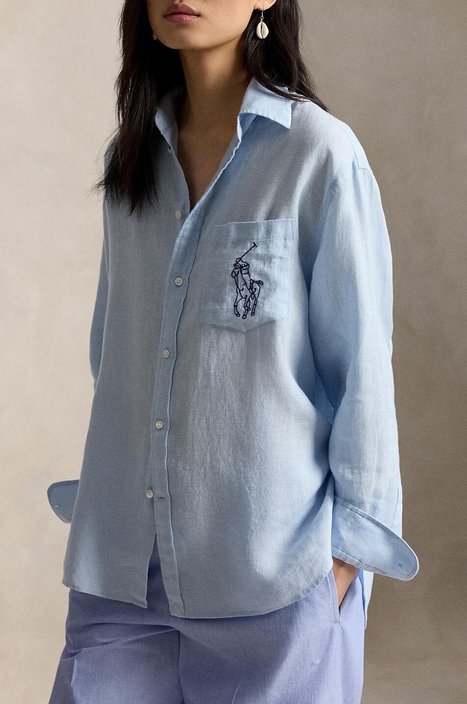 POLO RALPH LAUREN Oversize-Hemd aus Leinen mit gesticktem Big Pony Logo Damen HELLBLAU 4