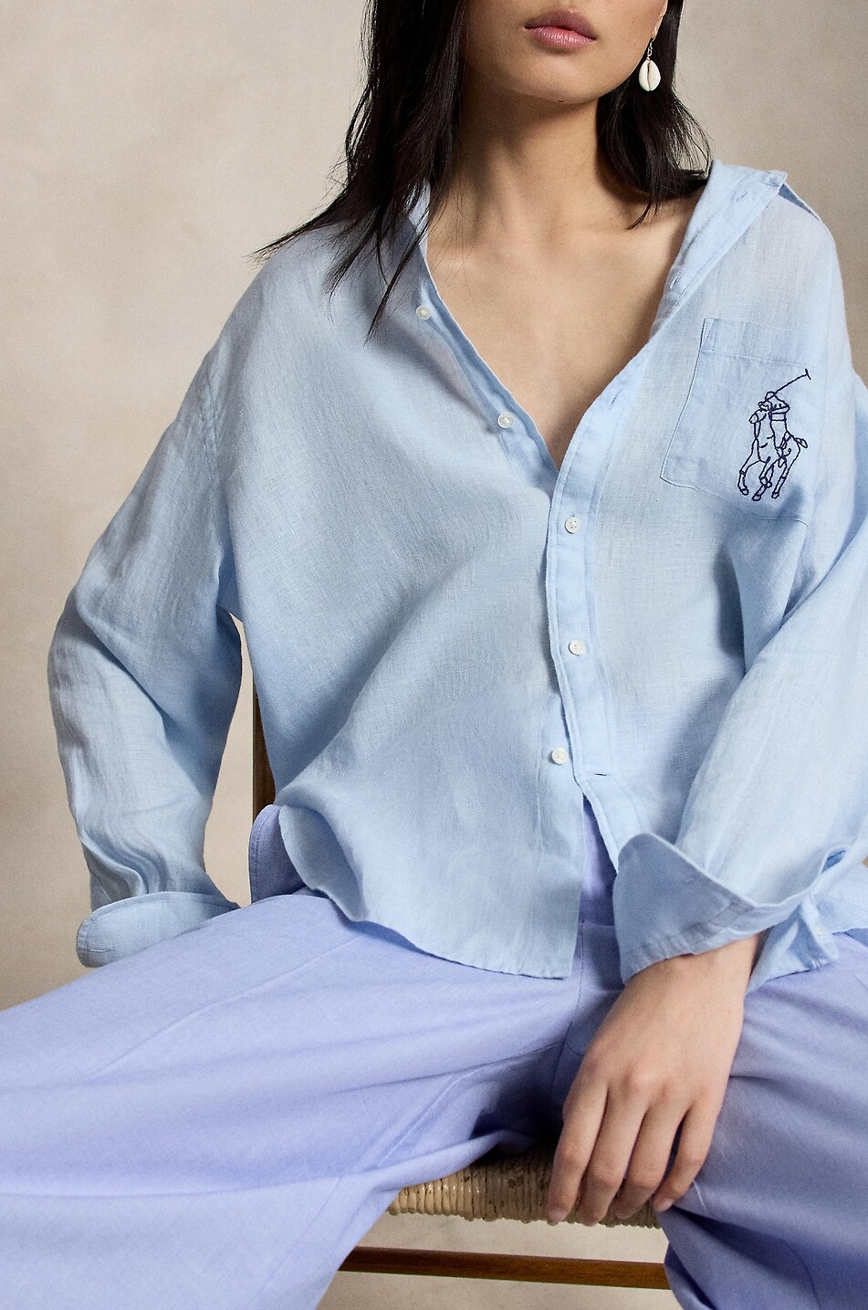 POLO RALPH LAUREN Oversize-Hemd aus Leinen mit gesticktem Big Pony Logo Damen HELLBLAU 6