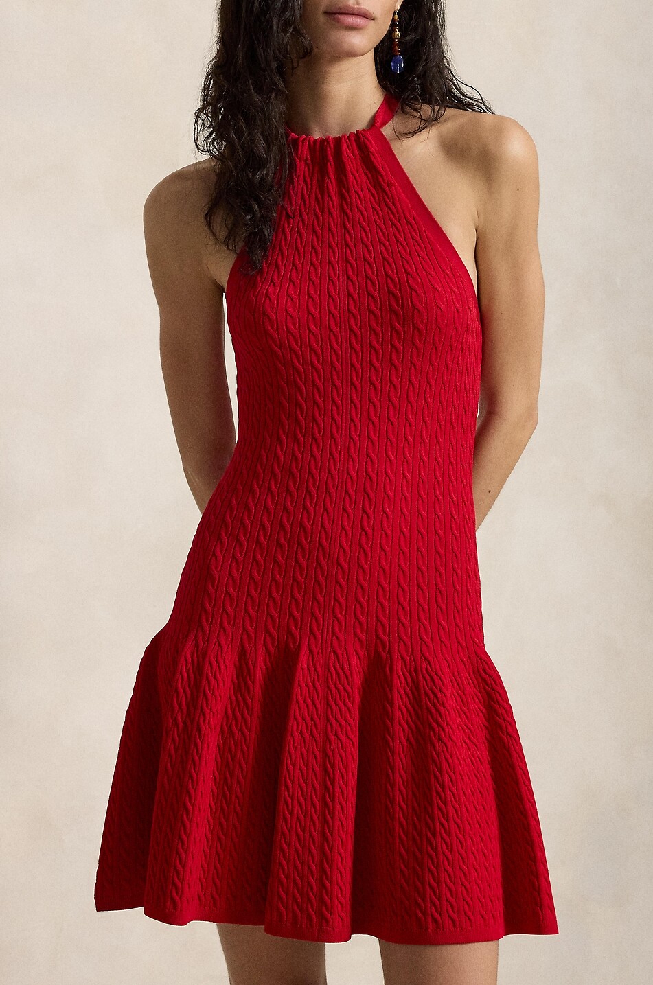 POLO RALPH LAUREN Halterneck cable knit mini dress Women RED 4