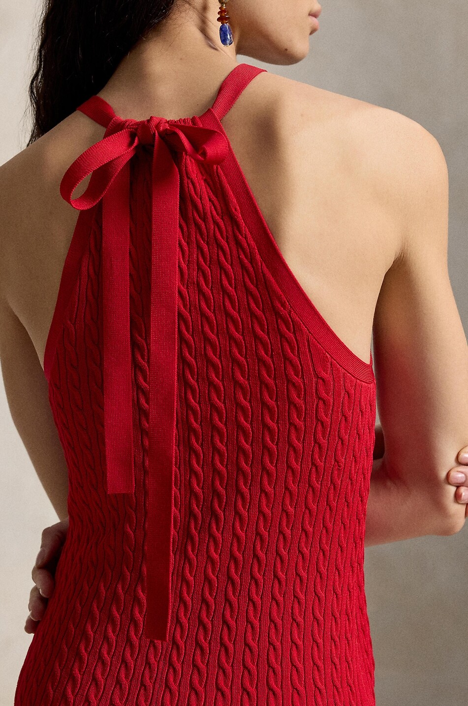 POLO RALPH LAUREN Halterneck cable knit mini dress Women RED 5